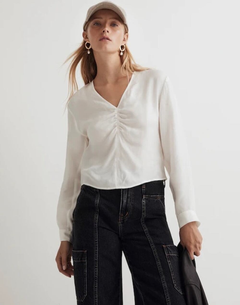 Madewell Lisa Brushed Ruched-Front Top in Lighthouse Size 00